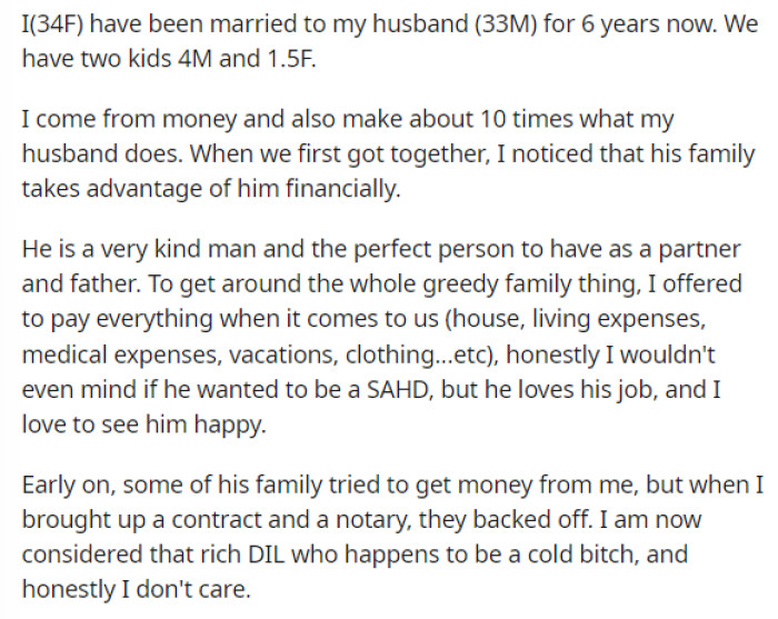 OP explains some background on her and her husband, plus some info on their kids and financial situations.