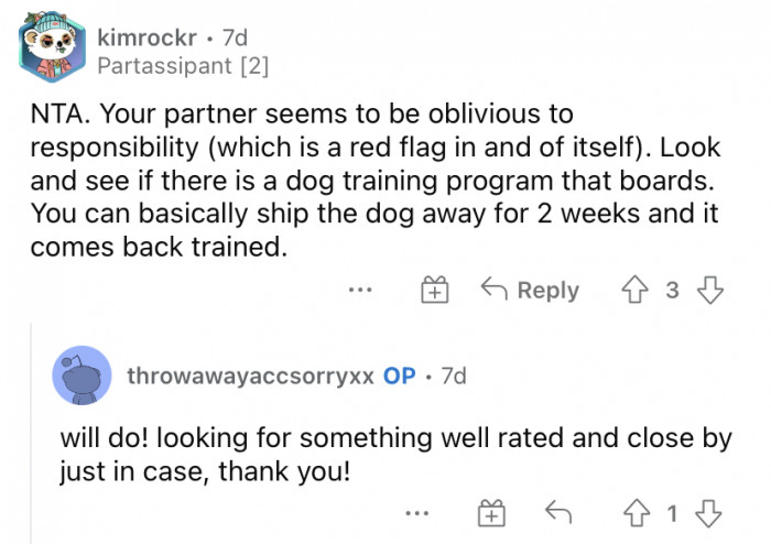 "Your partner seems to be oblivious to responsibility."