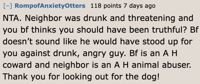 A User Criticizes the Boyfriend for His Cowardice.