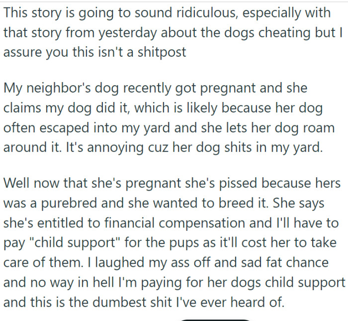 Our OP found themselves in a wild situation with their neighbor over, of all things, doggy 