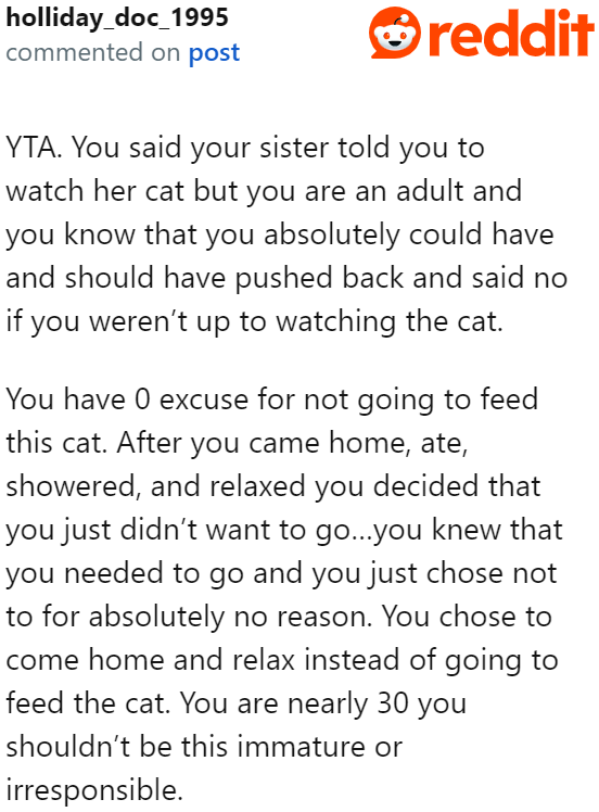 The OP needed to approach this situation with more maturity because her reasoning was merely an excuse.