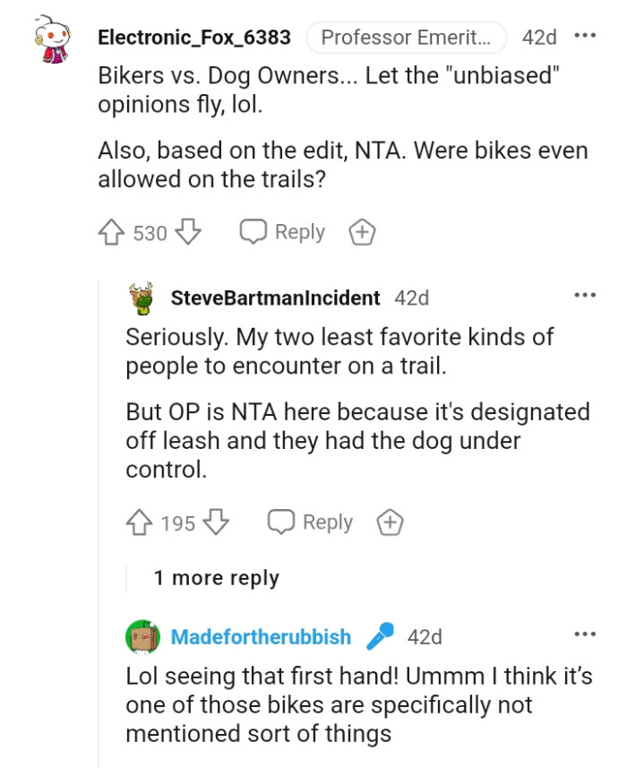 This redditor wants to know if bikes are allowed on trails