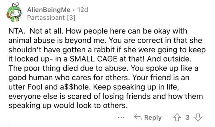 "You spoke up like a good human who cares for others."