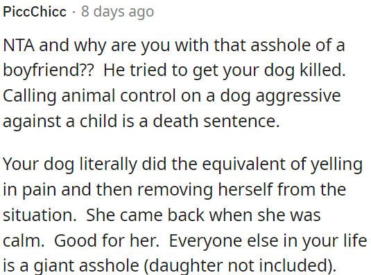 OP's dog reacted to protect herself.