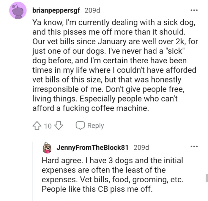 No one should give anyone a living thing for free