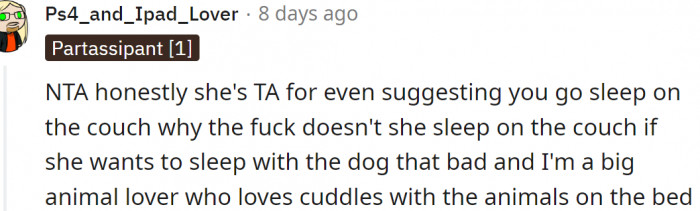 Suggesting OP sleeps on the couch...