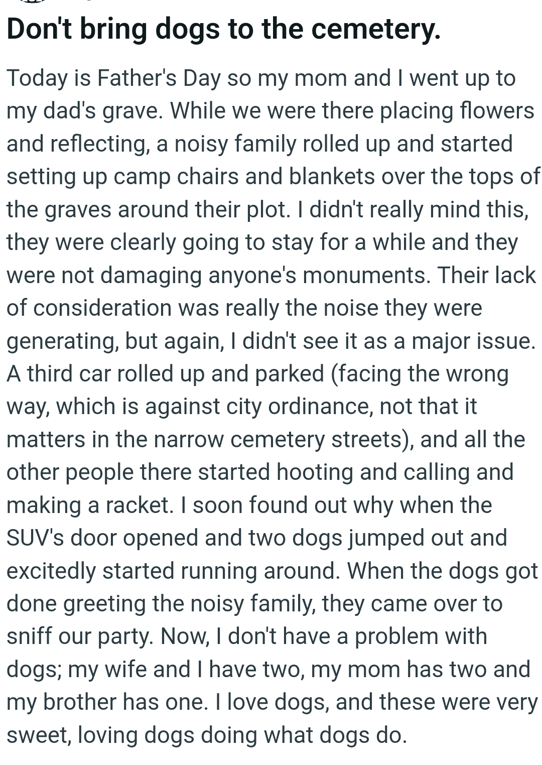 It's Father's Day, and the OP decided to visit his father's grave with his mom