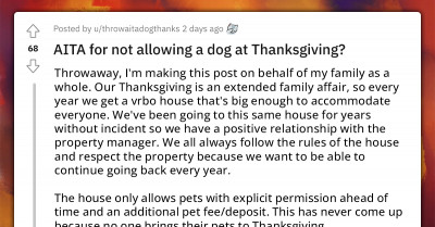 Family Thanksgiving Goes Downhill After Their Inconsiderate Cousins Bring Their New Pup To The Rental Property Without Permission