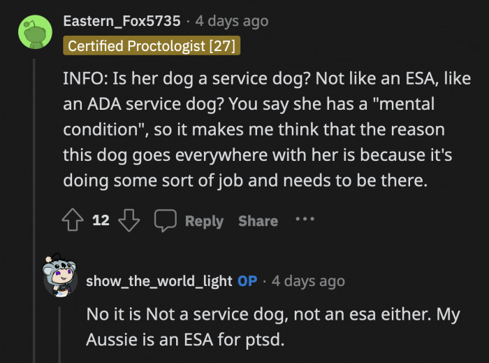OP clarified that her cousin's dog is not a service animal, she just really brings the dog wherever she goes