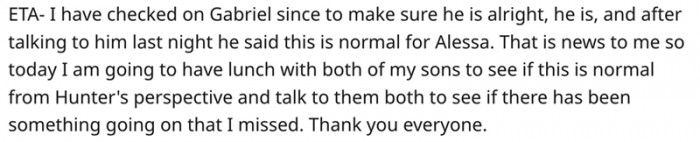 According to the brother, this was just normal behavior for the daughter.