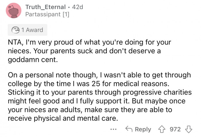 OP needs to ensure her nieces are cared for when they become adults.