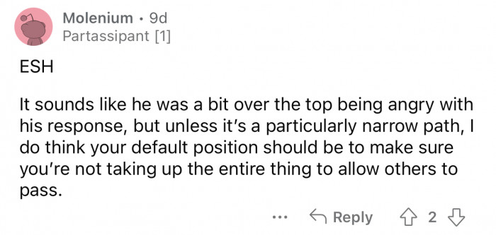 OP should have made sure they were not blocking the way.