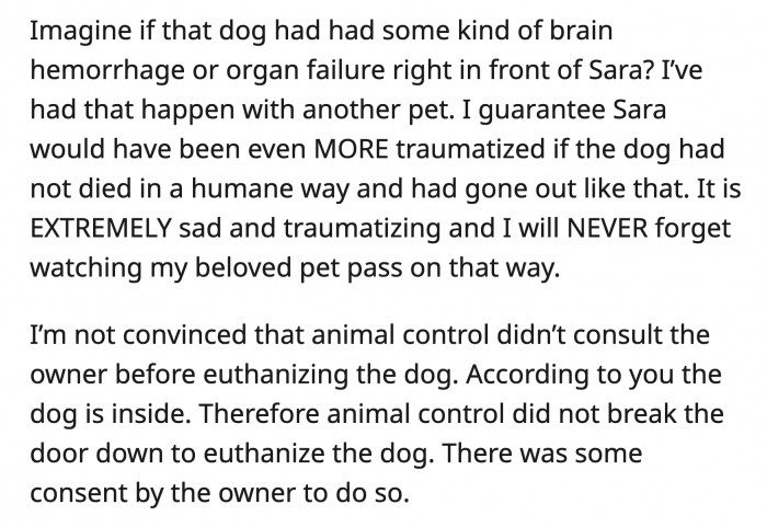 Sara knew deep down that it was Abby's time to go, but she just couldn't face that. What OP did forced her to confront her reality.