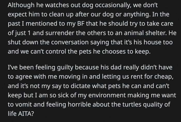 When the water starts to smell, the dad will then comment about replacing it. This is a hint for someone else to do the cleaning.