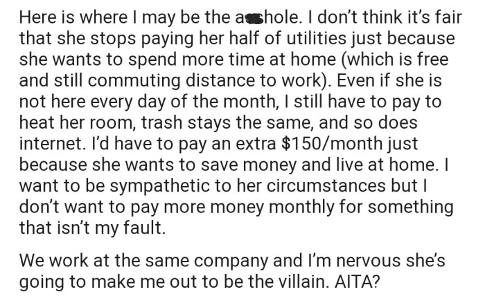 OP isn't prepared to pay more money monthly for something that isn’t her fault