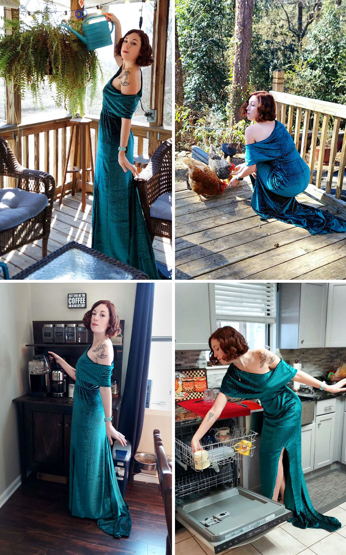 15. This Is What Happens When Your Fancy Event Gets Canceled. Chores In An Evening Gown