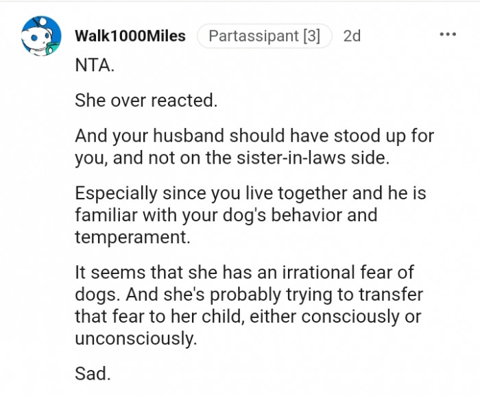 1. Seems she has an irrational fear of dogs