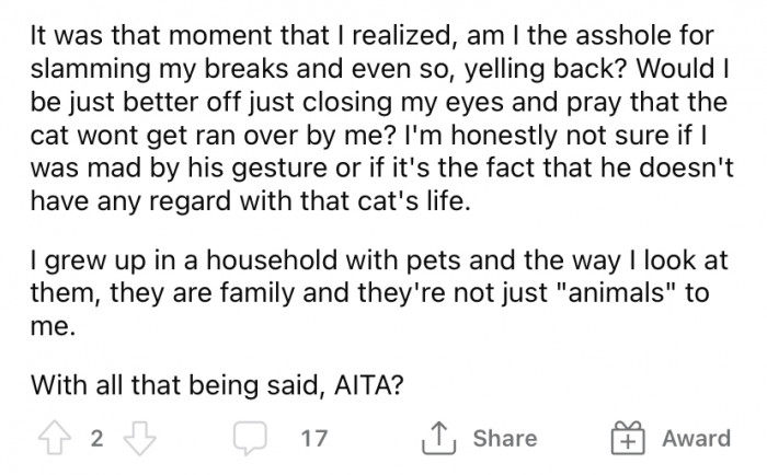 The Reddit user says it was at that moment he realized that perhaps the other driver was right.