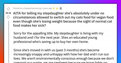 Woman Refuses Stepdaughter’s Request To Feed The Cat Vegan Food Because The Sight Of The Cat Eating Meat Makes Her Sick