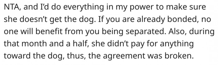1. He should do everything possible to keep the dog since they bonded.