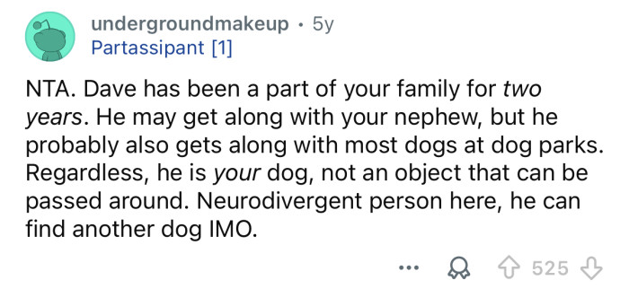 Dave isn’t an object to be passed around.