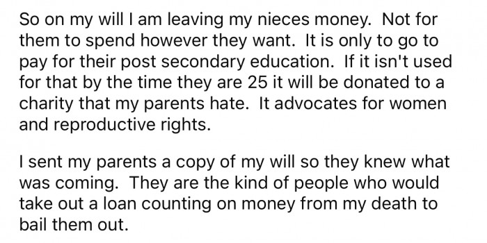OP gave her parents two options they loathe and sent them a copy to inform them about her choice.