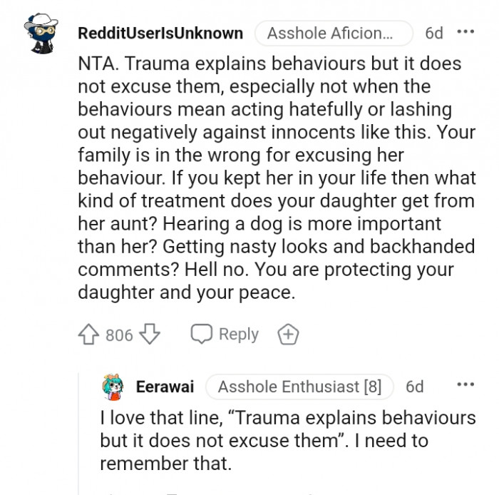 Hearing a dog is more important than her?