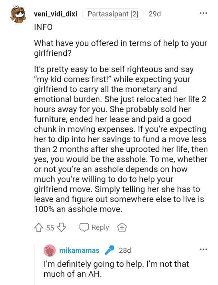 It all depends on how much you're willing to help your girlfriend move