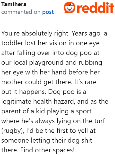 Dog poop is a health hazard in such areas.