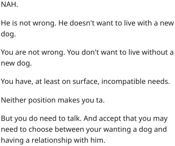 15. She must choose between having a boyfriend and having a dog.