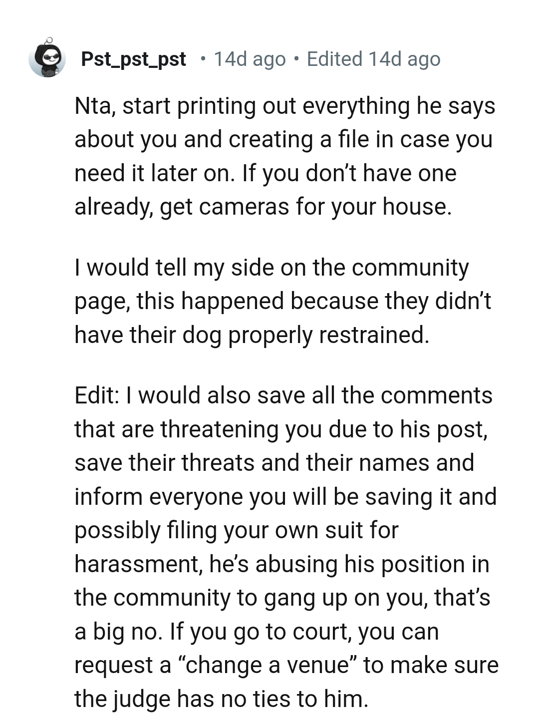 Saving all the threat comments