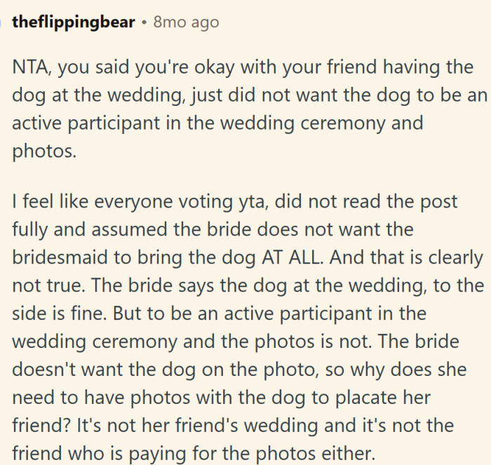It's not her friend's wedding