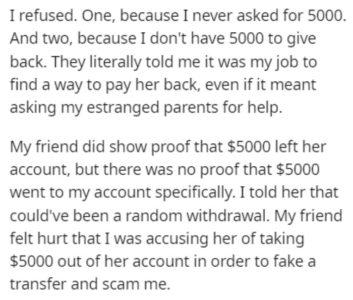 The money left the friends account but OP never received it
