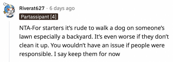 Had they been responsible, OP wouldn't have a problem with it