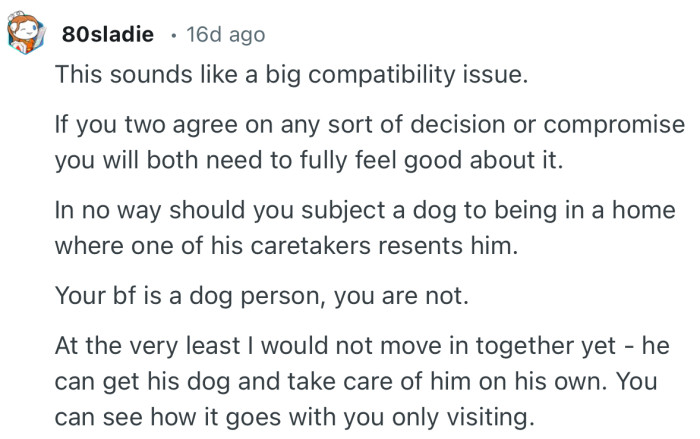 “If you two agree on any sort of decision or compromise you will both need to fully feel good about it.”