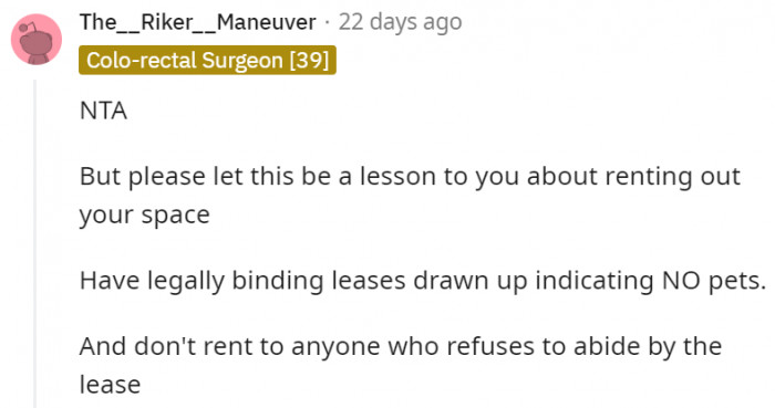 1. At least next time they decide to rent out the space, they have this lesson to help them safeguard their space