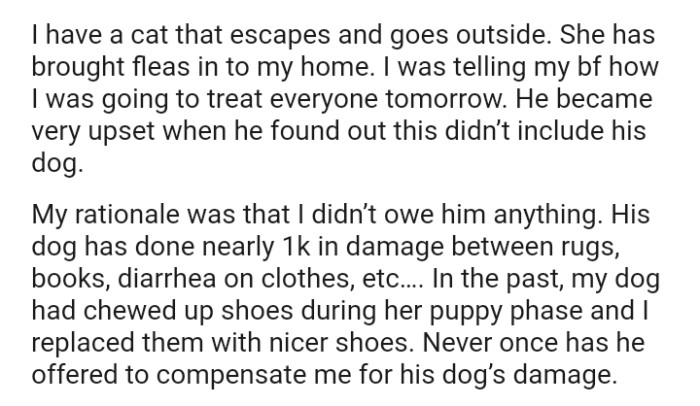 The OP had a rationale that she didn't owe him anything