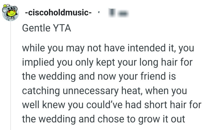 It implied the OP only kept her hair for the wedding
