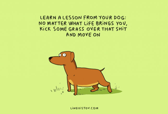 7. "Learn a lesson from your dog: No matter what life brings you, kick some grass over that stuff and move on."