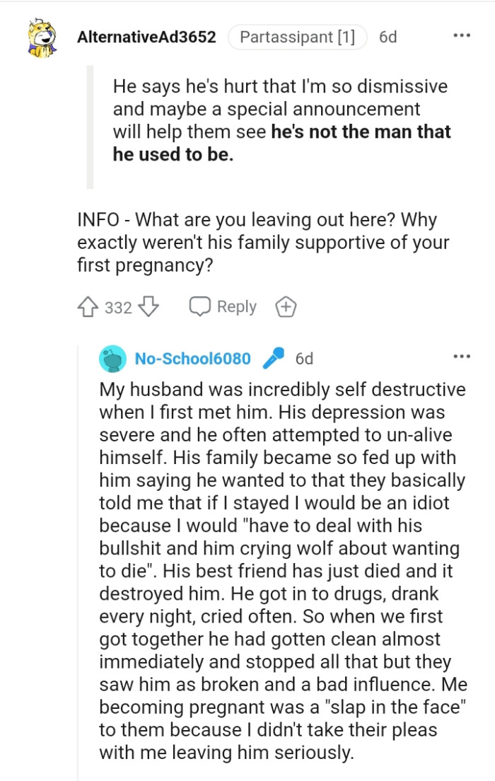 The OP mentions why the family isn't supportive of her pregnancy