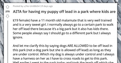Girl Takes Her Well-Trained Young Dog To A Park And Gets Scolded For Not Having It On A Leash