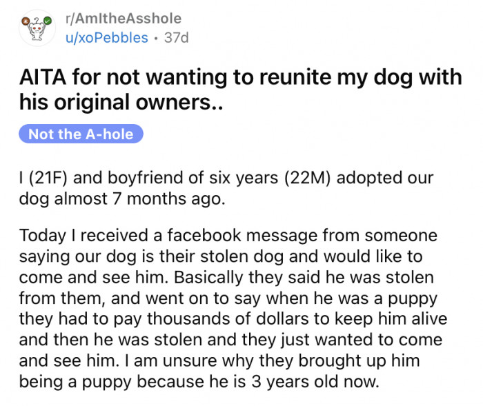 The young woman shared the story explaining that she and her boyfriend adopted their dog around seven months ago.