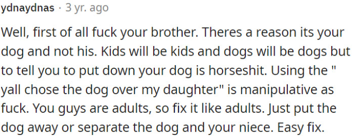 OP should separate the dog and niece if needed.