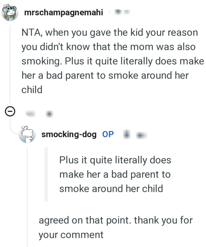 The OP gave the kid his reasons