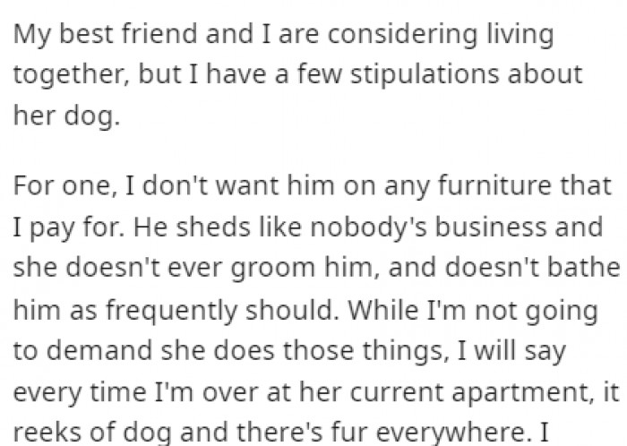 OP and their best friend are considering living together, and the only issue for OP is their friend's dog