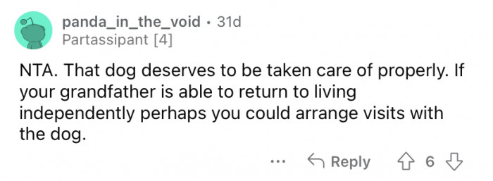 "That dog deserves to be taken care of properly."