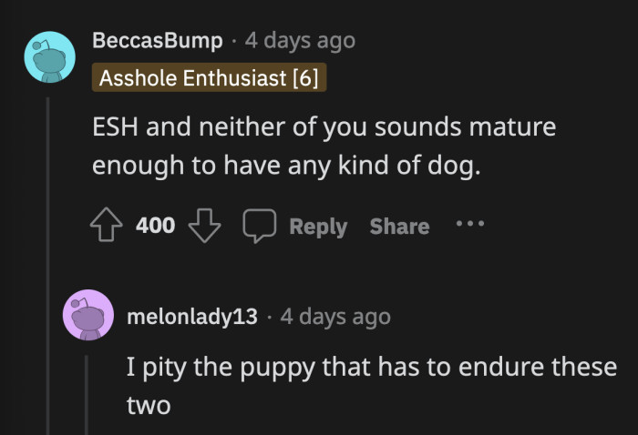 Redditors cautioned OP not to adopt a dog at all because neither he nor his girlfriend seemed mature enough to become responsible owners.