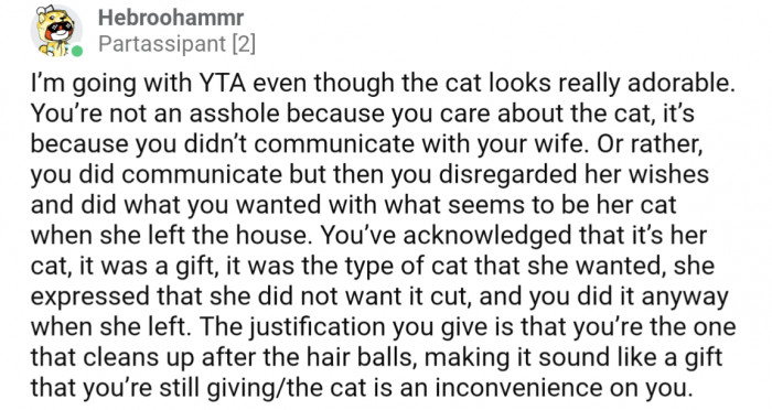 One person rightfully pointed out how OP was TA for disregarding his wife after multiple conversations where she was clear about her stance