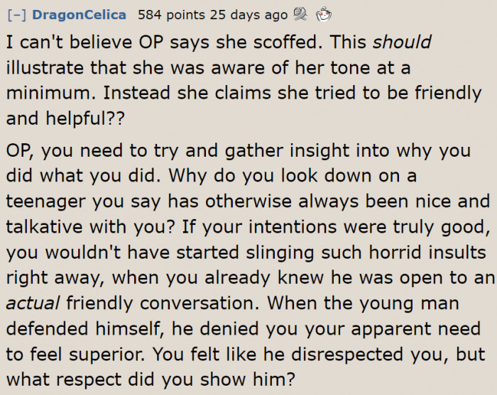 There's no way the OP is being friendly. She scoffed after all!