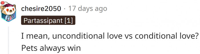 Unconditional love vs. conditional love.